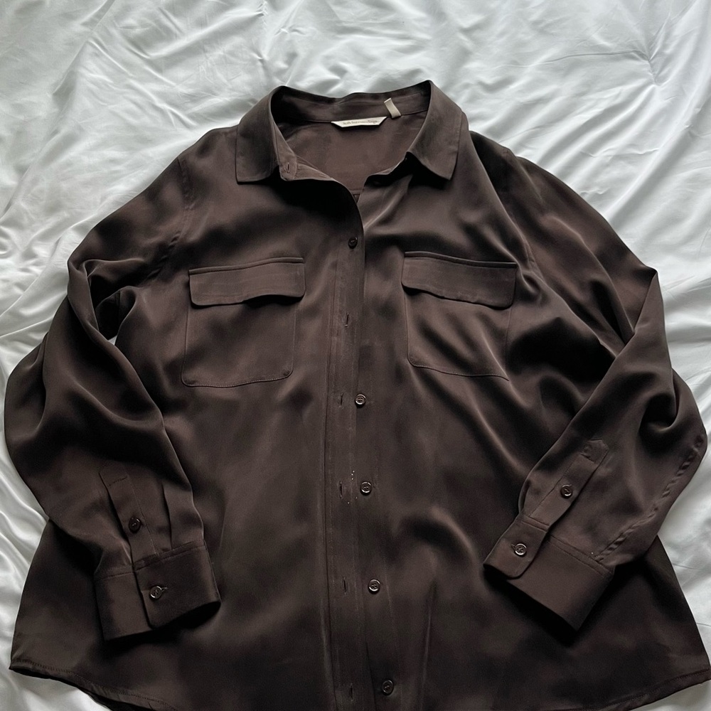 Soft Surroundings Charcoal Button-Up Blouse